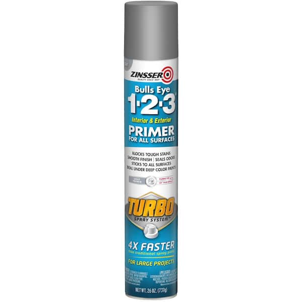 Gray spray primer can with Turbo spray system, part of Spray Paint and Paint & Supplies for home improvement projects under $50