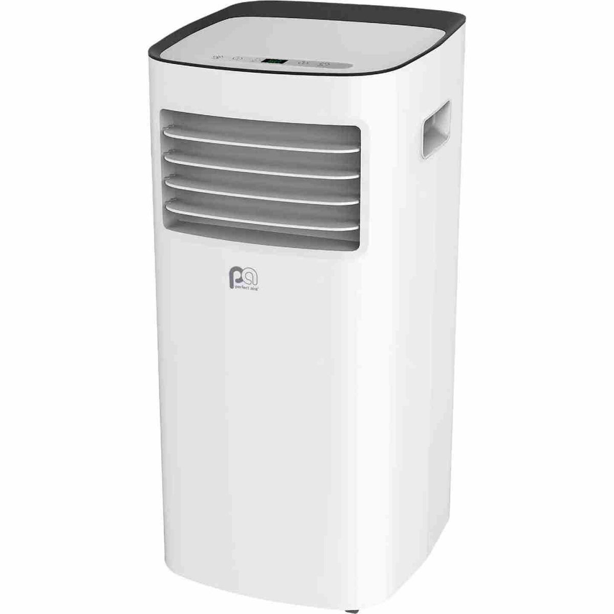 Compact white portable air conditioner with vent grill and side handles for home cooling and improvement tasks