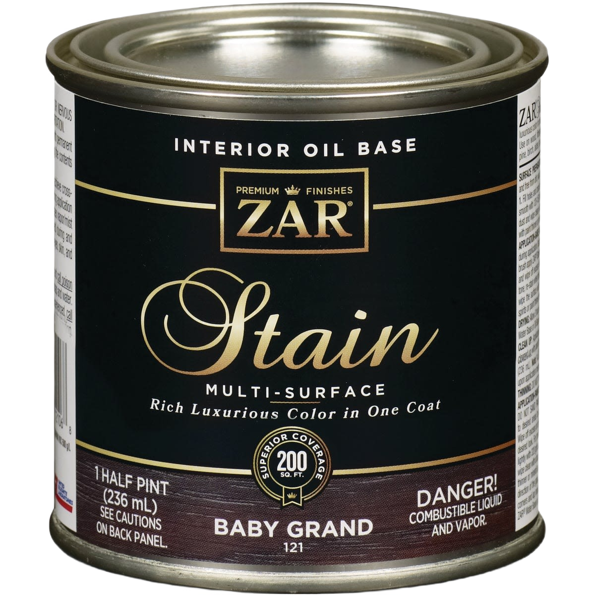 Metal can of ZAR Baby Grand interior oil base stain for wood finishing in Stains & Sealers collection