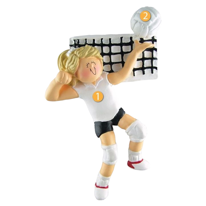 Blonde female volleyball player figurine hitting ball near net for Christmas Ornaments & Tree Decorations collection