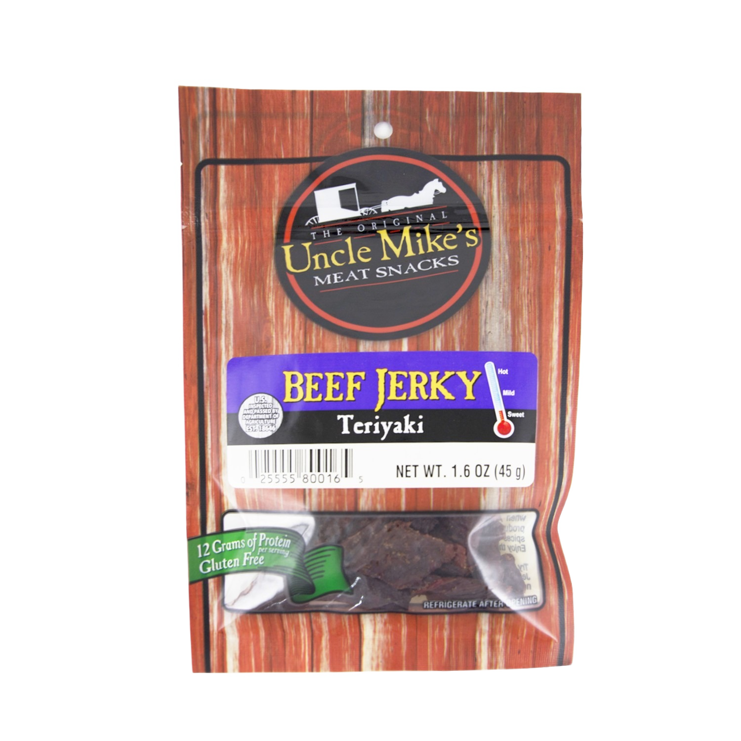 Package of Uncle Mike's teriyaki beef jerky with gluten-free label in Chips & Snacks and Food & Beverage collections