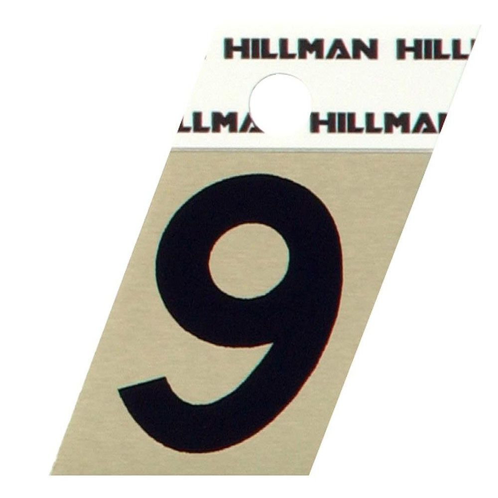Black and gold adhesive house number 9 for home improvement and hardware signage applications