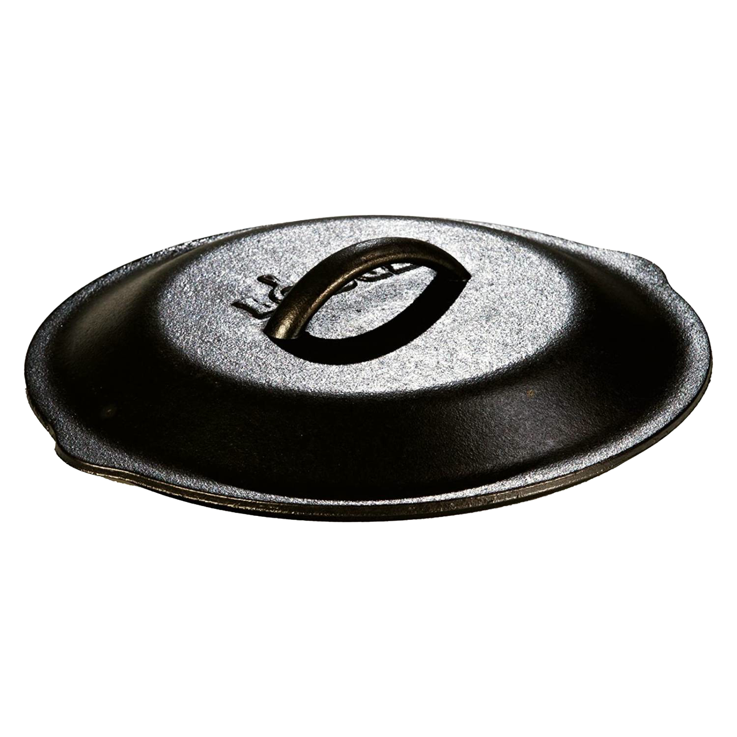 Black cast iron skillet lid with sturdy handle for kitchen use in Lodge Cast Iron and Kitchenware collections under $50