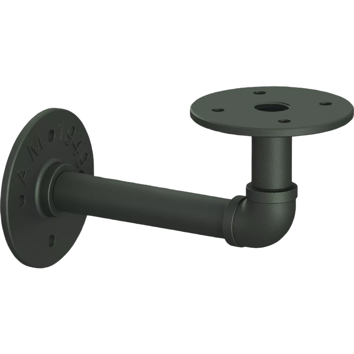 Black industrial-style elbow pipe wall bracket made of durable natural steel for shelving support and storage organization