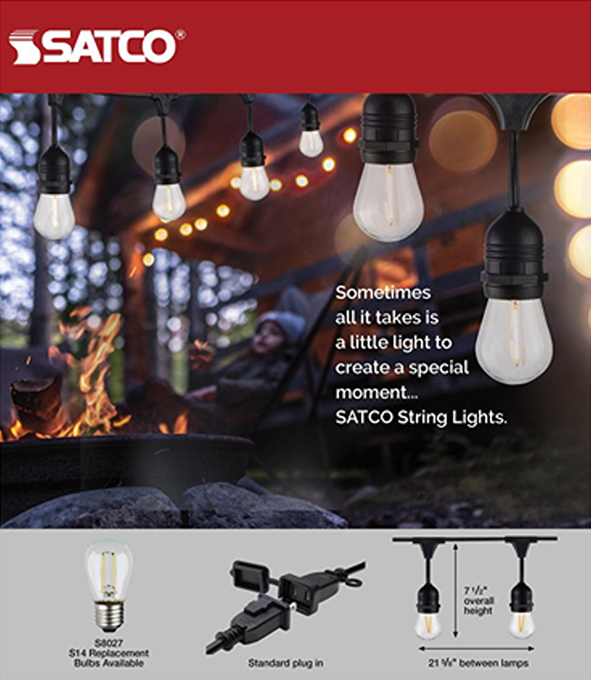 Outdoor black LED string light with clear bulbs and standard plug for tools and home improvement use