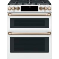 White gas double-oven range with front controls and convection from Ranges & Appliances collection