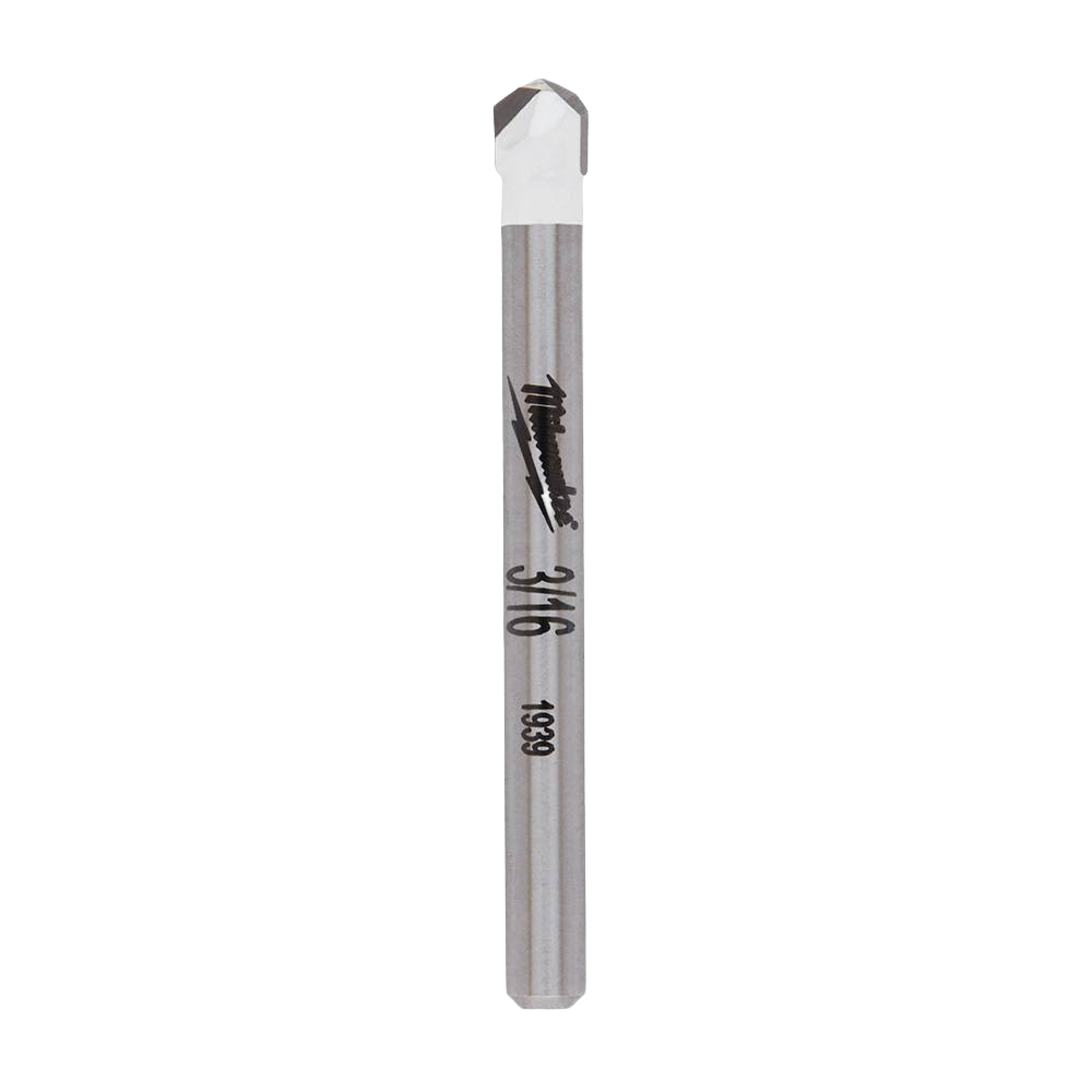 Silver carbide-tipped drill bit designed for tile and stone, suitable for home improvement and tool accessories.