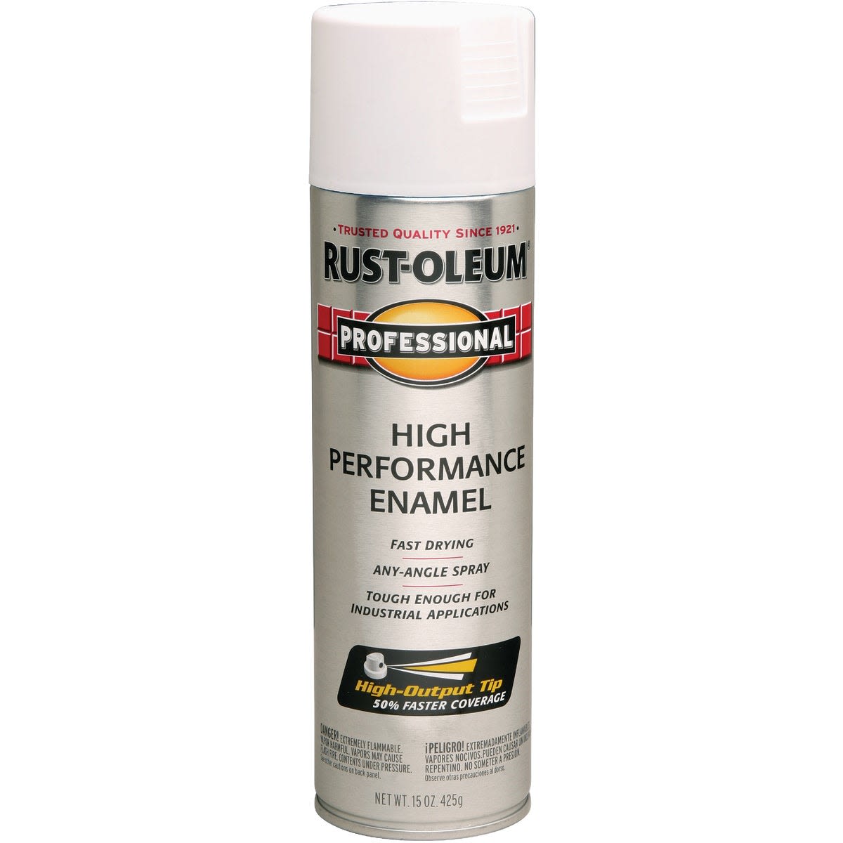 Rust-Oleum high performance flat white enamel spray paint can for durable home improvement projects