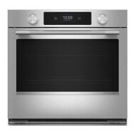 30-inch stainless steel smart electric wall oven with LED touchscreen, backlit knobs, and seamless modern design