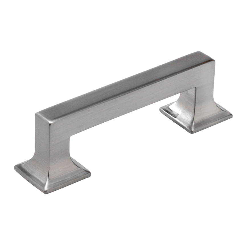 Satin nickel cabinet pull with a sleek modern profile for furniture hardware and home improvement projects