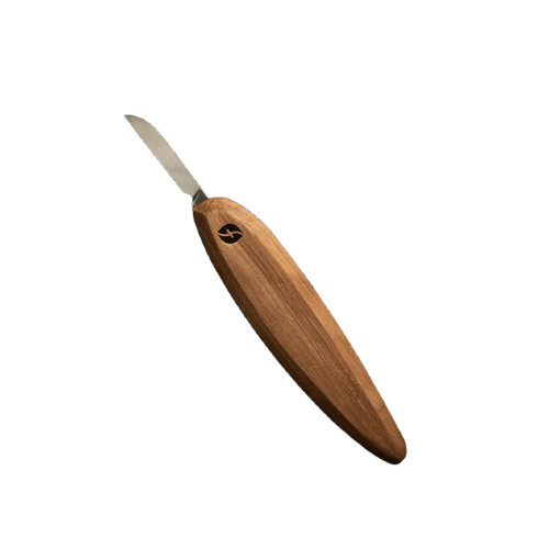 Wood carving knife with wooden handle and polished steel blade for detailed woodworking and carving projects