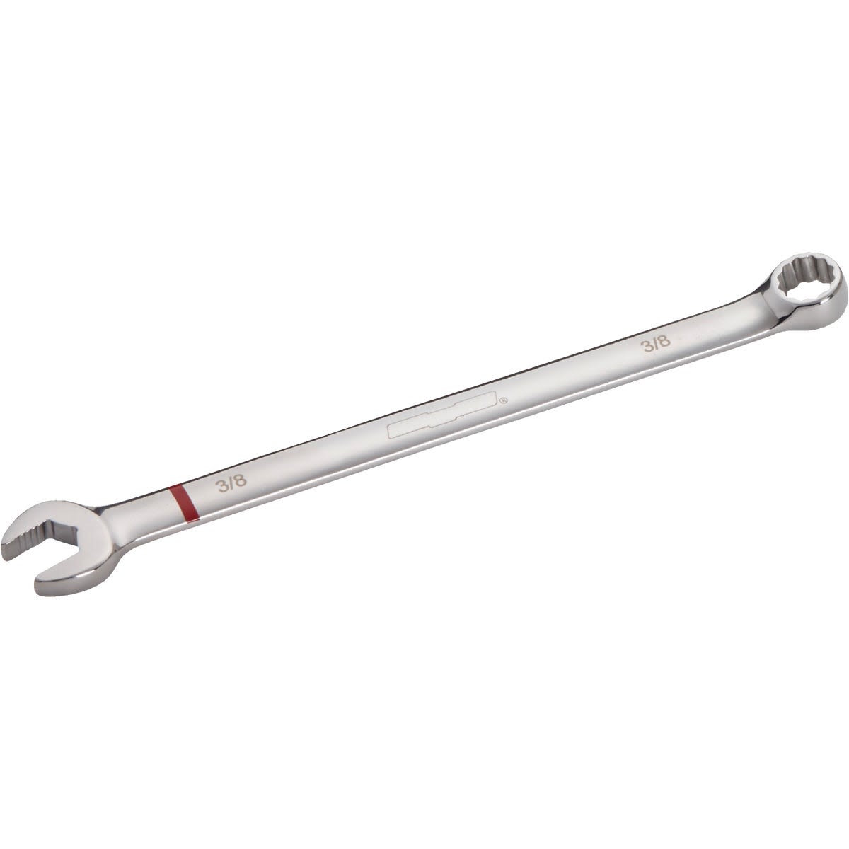 Polished 3/8 inch combination wrench with 12-point box end for precise tightening in tools and home improvement tasks