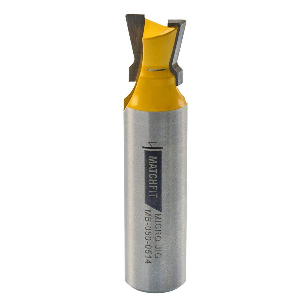 1/2 inch shank dovetail router bit with yellow carbide tips for precise woodworking, part of tool accessories collection
