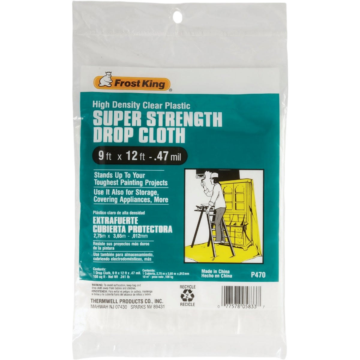 Clear high-density plastic drop cloth for painting projects, storage, and protecting appliances in home improvement tasks