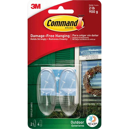 3M adhesive outdoor window hooks 2-pack for damage-free hanging in home improvement and fastener projects under $50