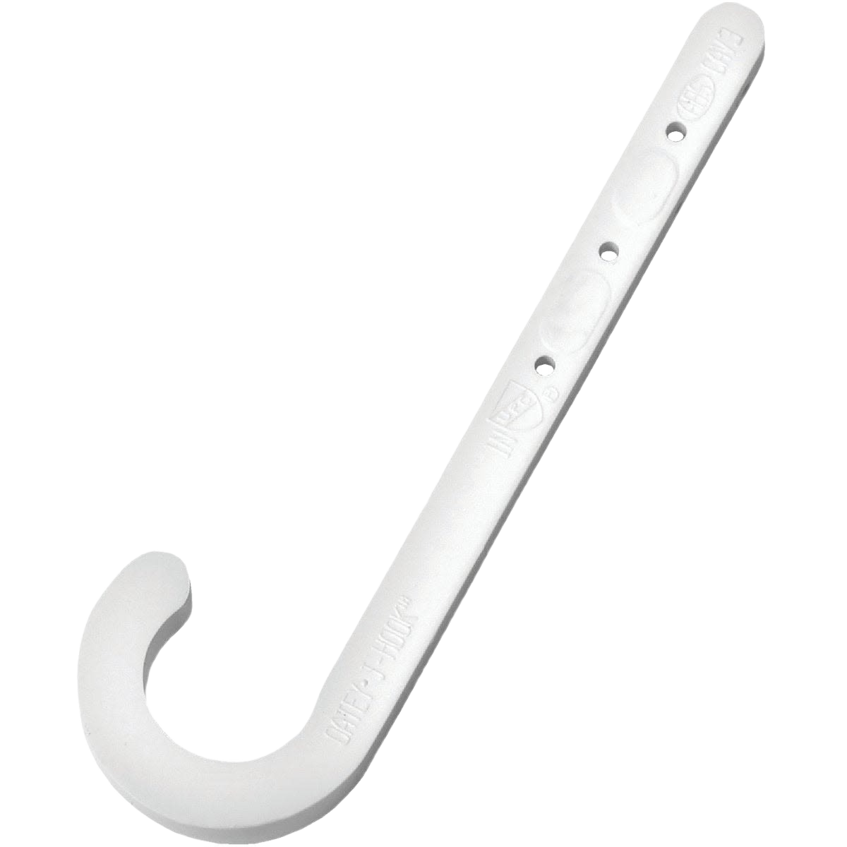 White ABS J-hook pipe holder designed for secure pipe support in plumbing and home improvement under $50 collection