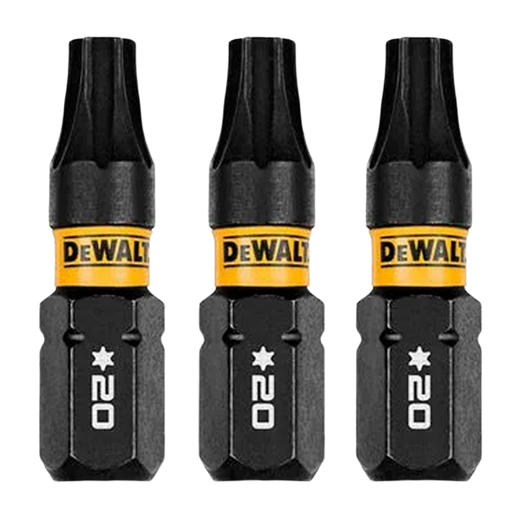 Set of three black and yellow Flextorq T20 drill bits for power tool accessories and home improvement projects under $50
