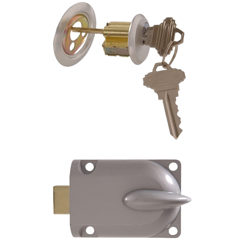 Aluminum-finish deadbolt and rim cylinder lock set with two keys for home improvement and security projects