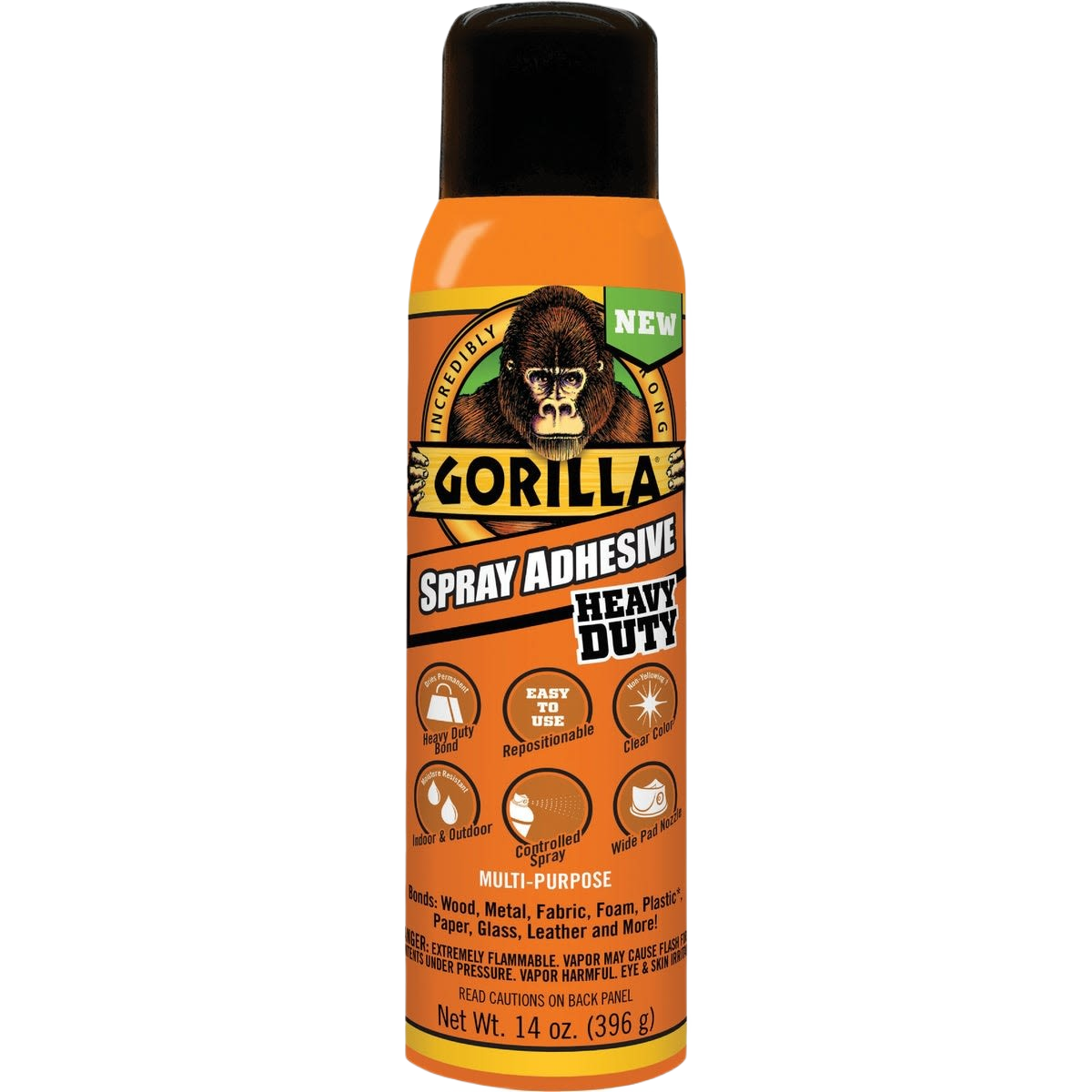 Orange can of Gorilla heavy duty spray adhesive with clear coat, suitable for home improvement under $50 supplies