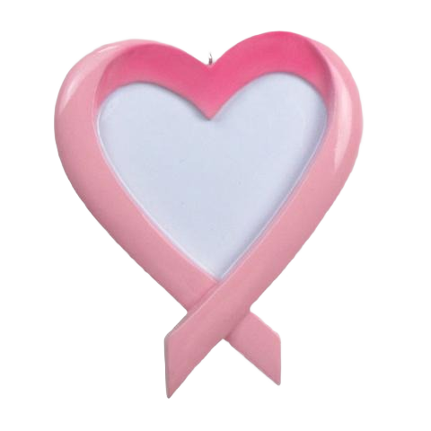 Pink heart-shaped ornament styled as a breast cancer awareness ribbon for Christmas Ornaments & Tree Decorations collection