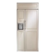 Panel-ready built-in side-by-side refrigerator with integrated dispenser styled to blend with kitchen cabinetry in appliances collection