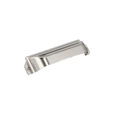 Satin nickel cabinet cup pull with a smooth finish and 3 or 3-3/4 inch center-to-center mounting for home improvement tasks