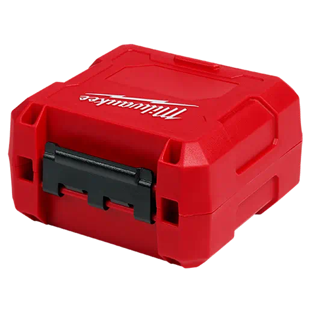 Compact red Milwaukee PACKOUT™ customizable case for organizing impact driver accessories and small tools efficiently