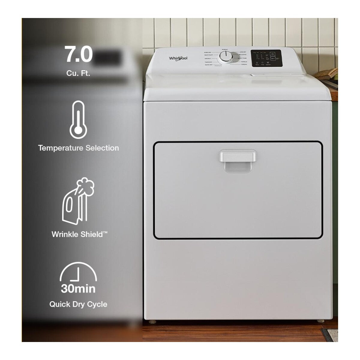 7.0 cu. ft. Gas Dryer with Adaptive Dry - Vented Top Load Matching