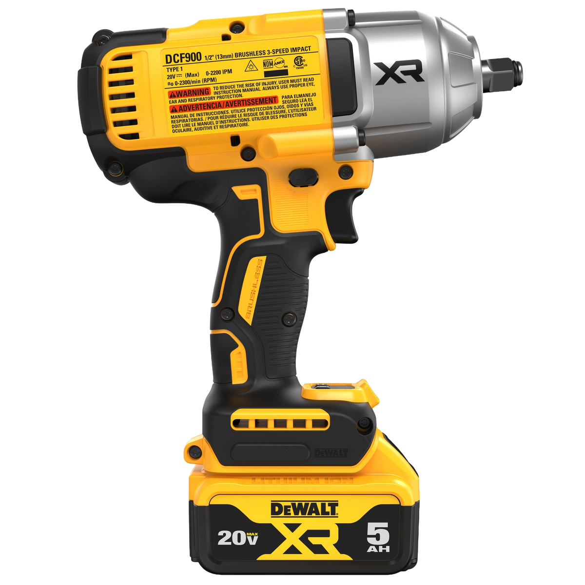 DEWALT 20V MAX* XR® 1/2" High Torque Impact Wrench With Hog Ring Anvil Kit w/(2) 5.0 Ah Batteries & Charger Kit