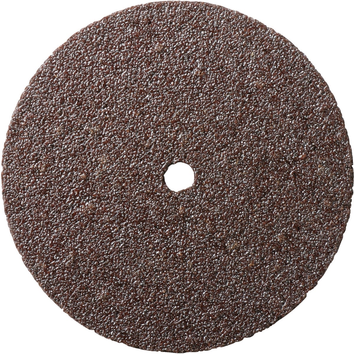 Brown abrasive cut-off wheel with central mounting hole for rotary tool use in power tool accessories collection