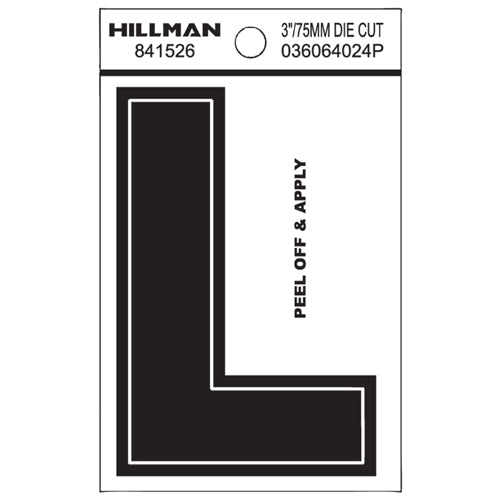 Black vinyl peel-off letter L sticker with die cut design for easy application, ideal for hardware and home improvement projects