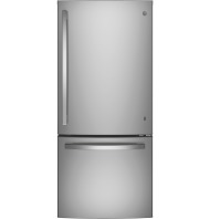 Stainless steel bottom-freezer refrigerator in kitchen appliances collection for organized food storage and energy efficiency