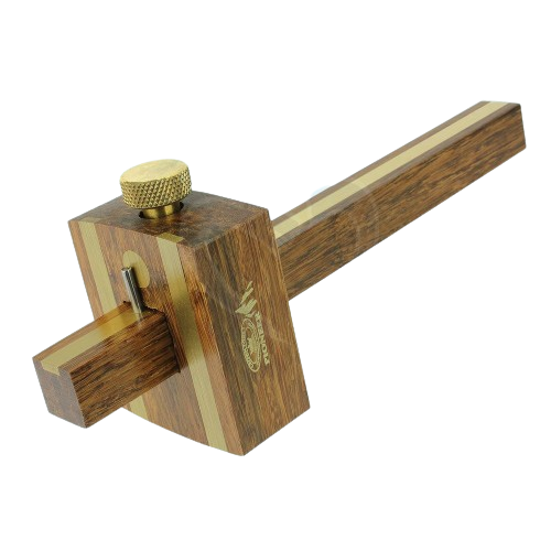Wooden marking gauge with brass adjustment knob for precise measurements in woodworking and home improvement tasks