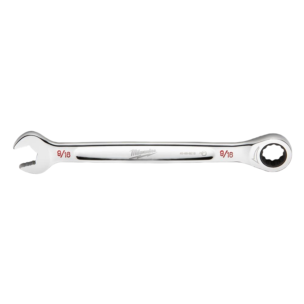 Polished steel 9/16 ratcheting combination wrench for woodworking and hand tool use in home improvement projects