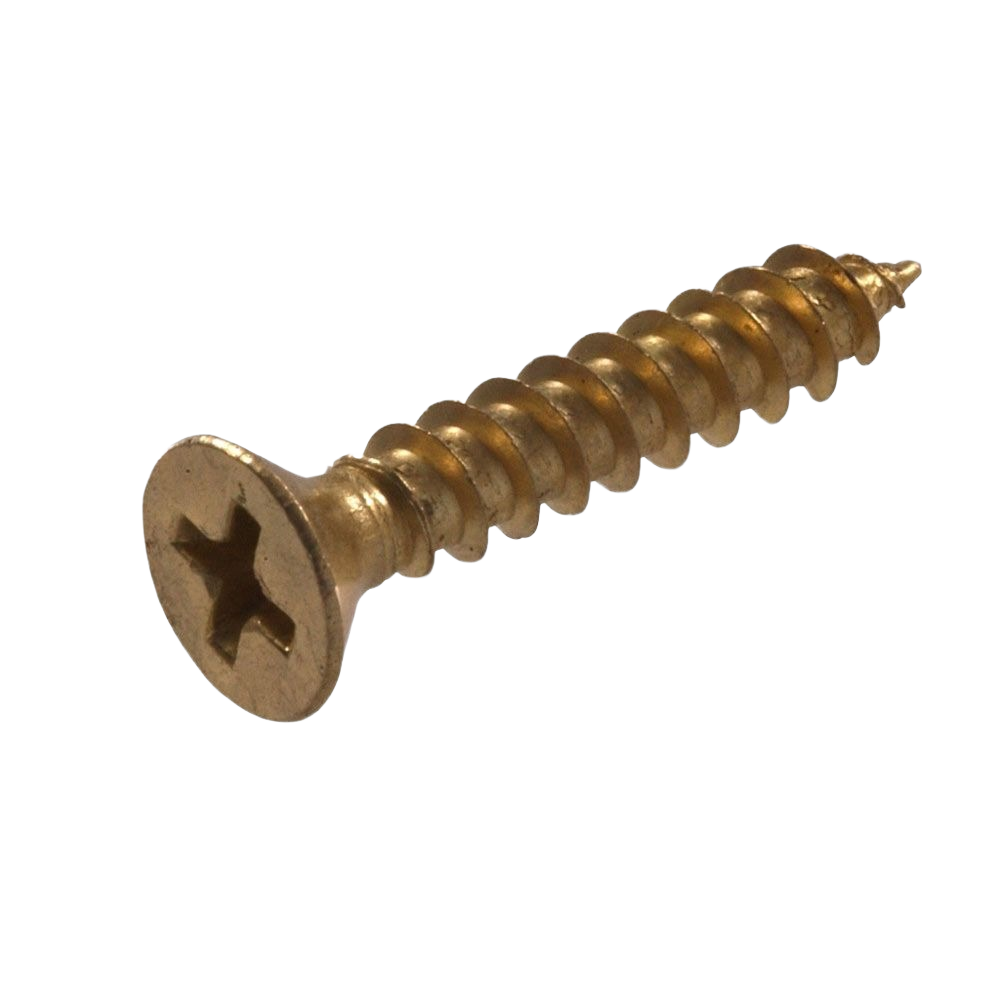 Satin brass flat head hinge screw with Phillips drive for secure fastening in hardware and fasteners collections under $50