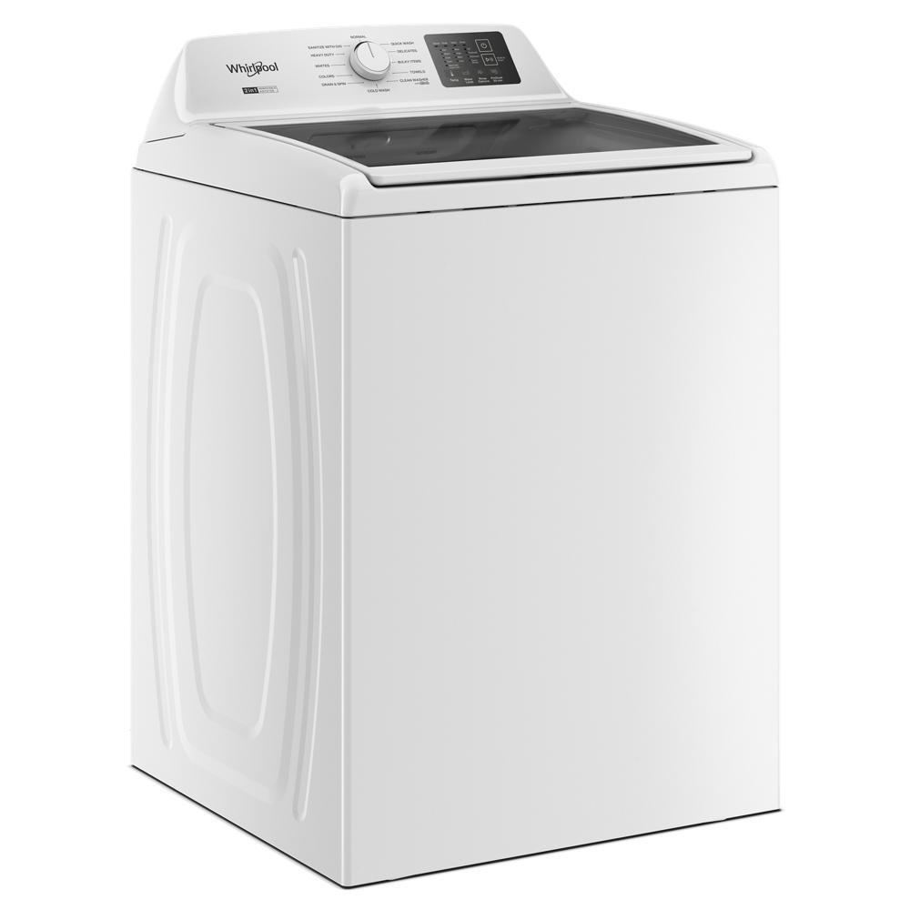 White Whirlpool top load washer with digital controls, removable agitator, and soft close glass lid from Washers collection