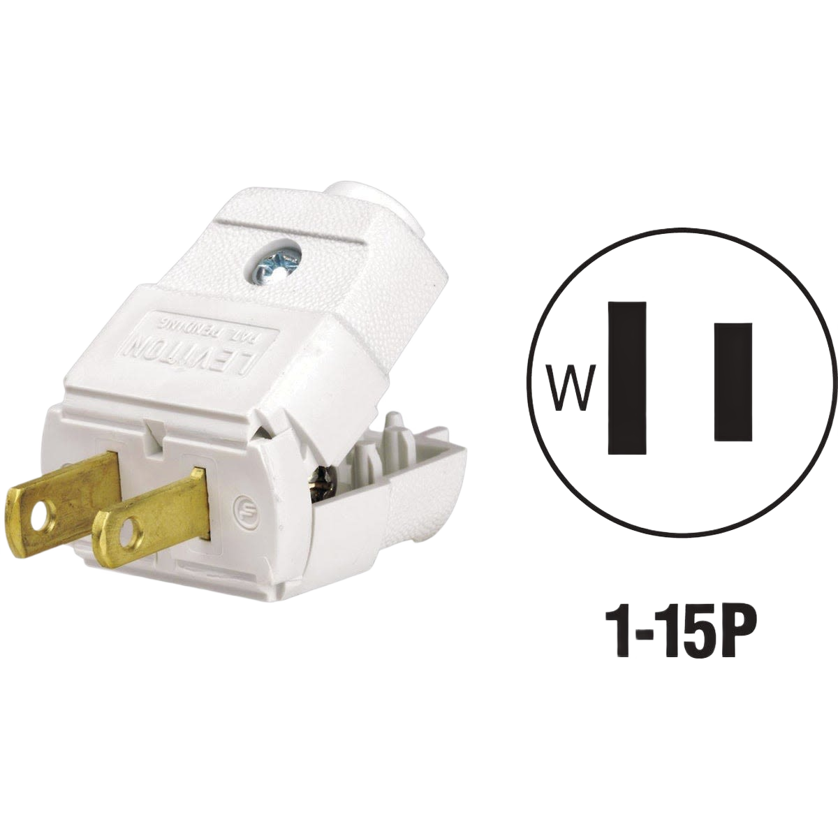 White hinged cord plug with brass prongs and strain relief for electrical and wire supplies under $50 collections