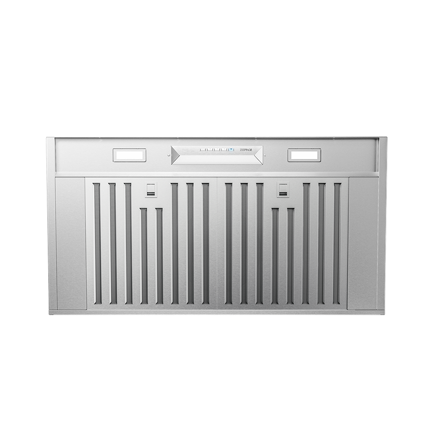 Stainless steel Monsoon Mini II insert hood with LED lights and Airflow Control Technology for kitchen and range hood collection