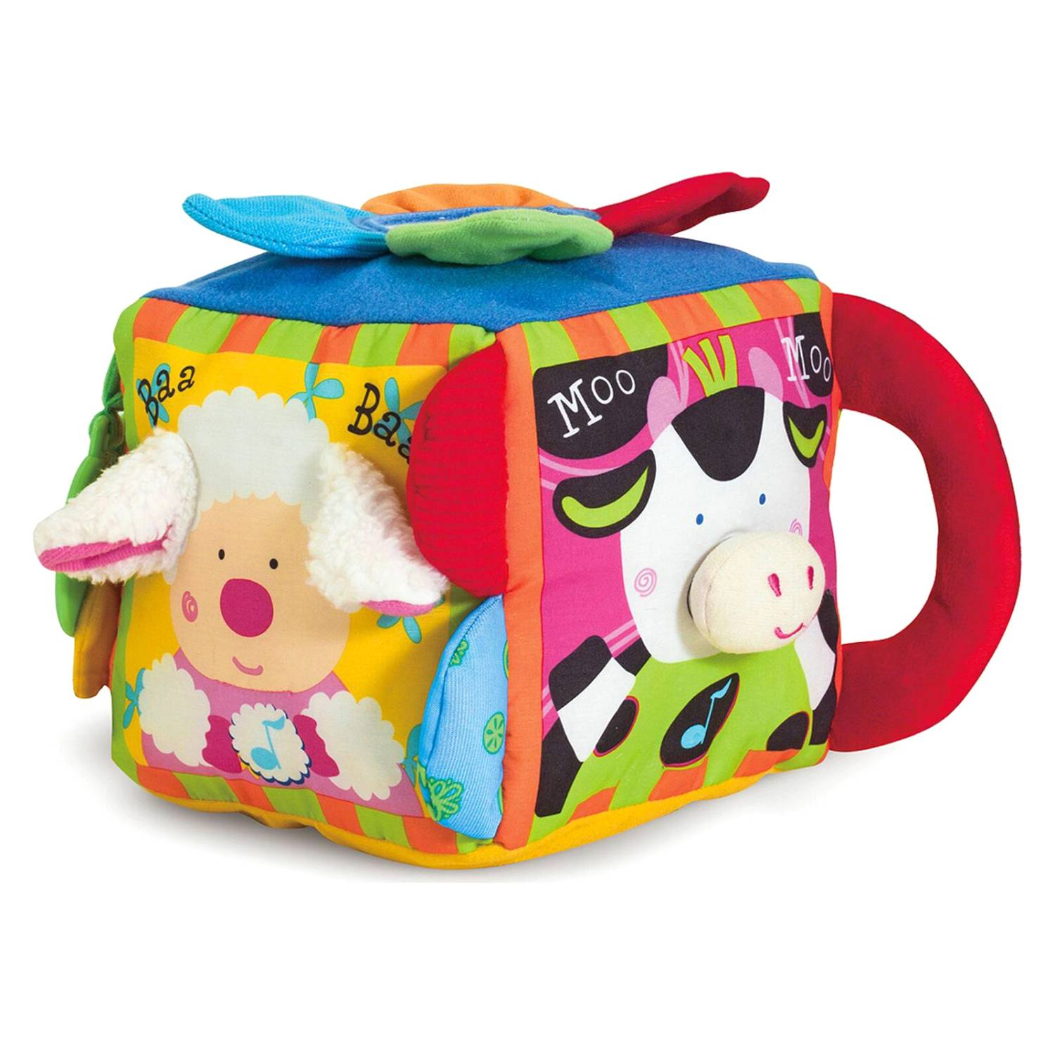 Colorful soft fabric farm animal cube toy with interactive sounds in Children's and Under $50 collections