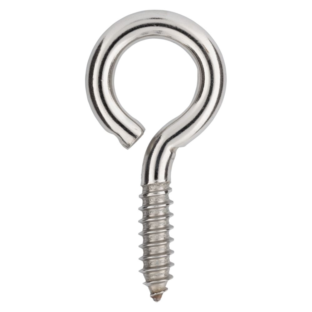 Large stainless steel screw eye with threaded shaft for secure fastening in hardware and fastener projects under $50