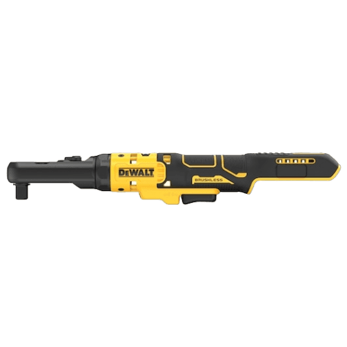 Yellow and black cordless sealed head ratchet with brushless motor for woodworking and hand tools in home improvement collections