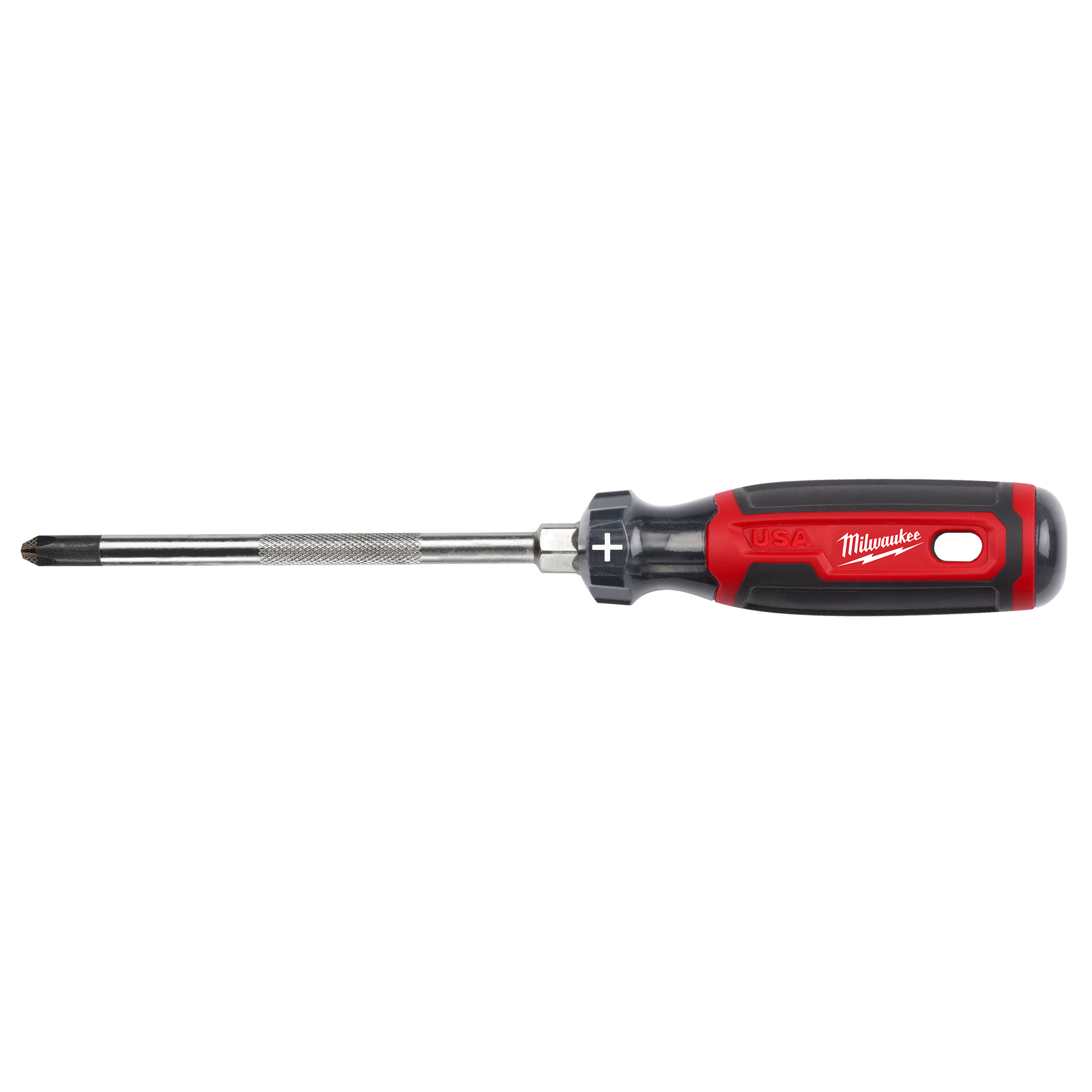 Red and black Milwaukee screwdriver with cushioned grip and magnetic tip designed for precise home improvement tasks