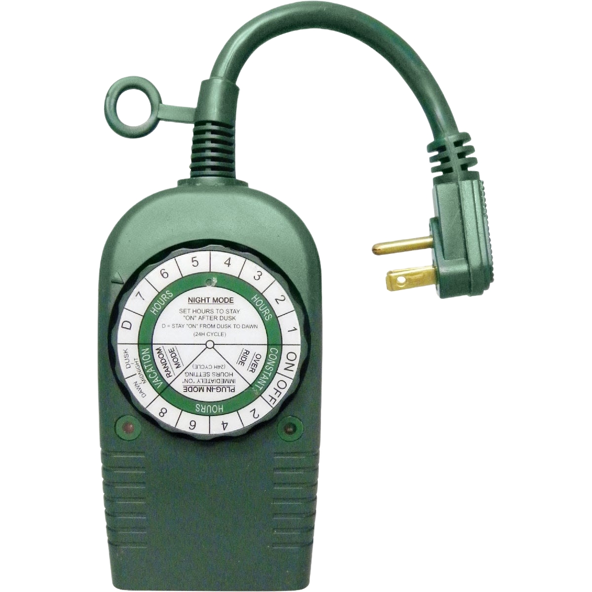 Outdoor electrical timer with photo cell sensor and 24-hour dial for automated lighting control in home improvement tasks
