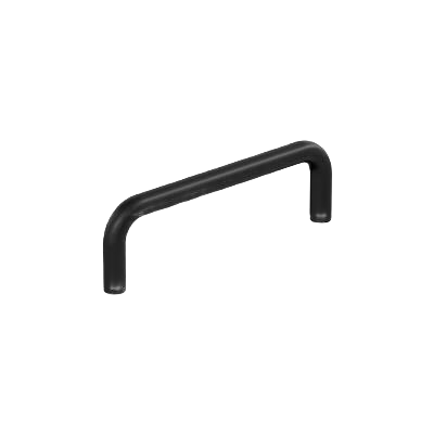 Matte black wire cabinet pull with 3-3/4 inch center-to-center spacing for furniture hardware and home improvement
