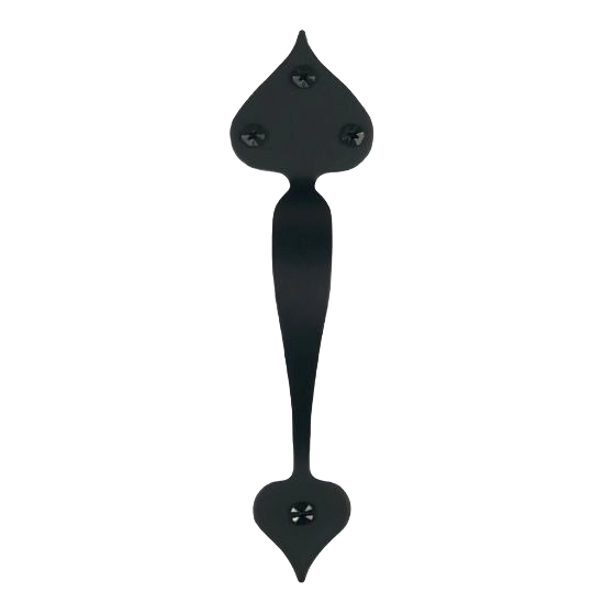 Matte black lightweight iron door pull with elegant heart-shaped ends for hardware and home improvement collections under $50