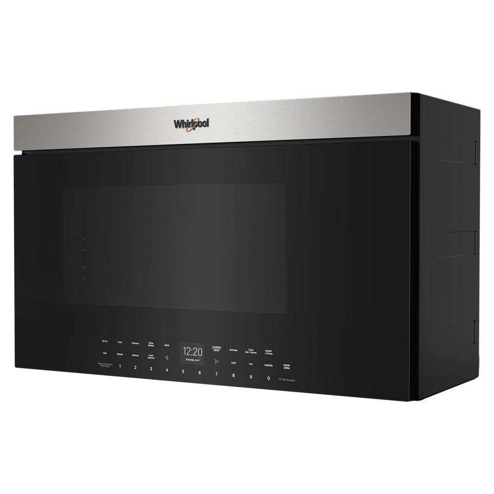 Angled view of black and stainless steel air fry microwave with digital controls in Kitchen & Appliances collections
