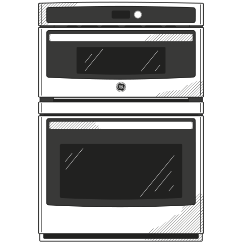 Front line drawing of built-in stainless steel combination microwave and convection oven for kitchen appliances
