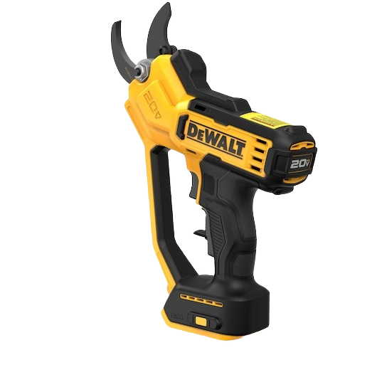 Yellow and black cordless pruning tool with 20V battery slot for efficient home improvement cutting tasks