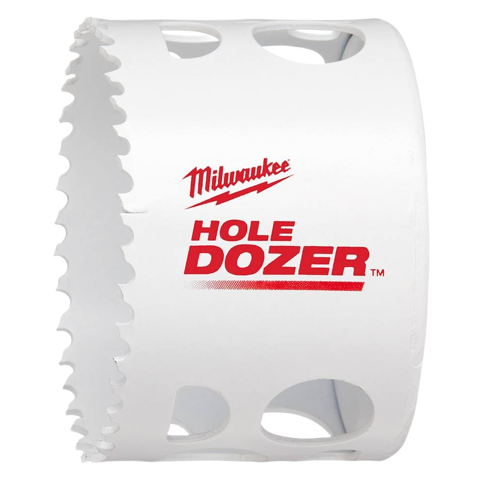 White bi-metal hole saw with sharp teeth and ventilation holes for woodworking and home improvement tools collection