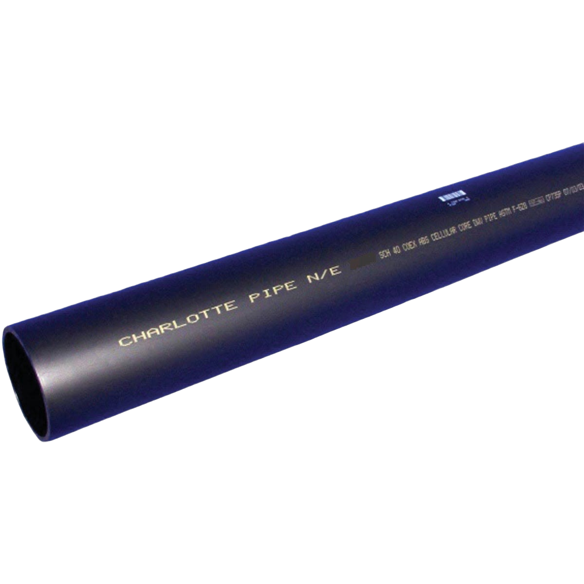 Black ABS pipe section for plumbing drain, waste, and vent with printed branding for Pipes & Fittings collection under $50